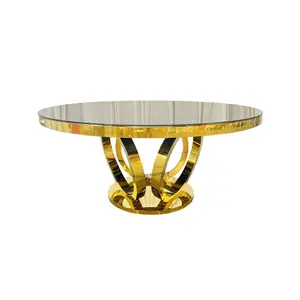 Mesa de comedor redonda de diseño moderno de lujo, muebles para el hogar con tapa de cristal, mesa de boda, mesas de comedor, muebles de Hotel