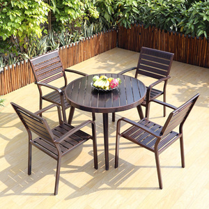 Ensemble de <span class=keywords><strong>table</strong></span> et de chaises de salle à manger d'extérieur rétractables en alliage d'aluminium, de taille personnalisable, rétro, imperméable et résistant au soleil - Product Image 4
