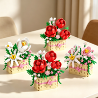 Mini Panier de Fleurs DIY : Blocs de Construction Simulant des Roses, Magnolias et Bauhinias – Briques Ornementales pour Décoration Intérieure et Jouet Cadeau de Fête