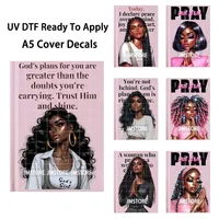 Mais d'abord, priez : Autocollants de couverture de carnet DTF UV « Black Girls Faith God », prêts à appliquer, autocollants de transfert durables pour couverture de journal A5