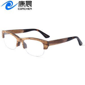 Gafas de Madera Semimontura Rectangulares para Hombre Wenzhou con Lentes AC Anti-UV Planas, Modelo 6006 - Product Image 3