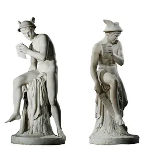 Escultura de figura mitológica griega, tamaño real, estatua de mármol blanco de Hermes