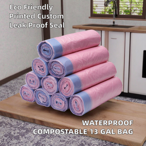 Waterproof Compostable Recycled Leak Proof Disposable Large 13 Gallon Red <b>Plastic</b> Drawstring Trash Garbage Bag - Product Image 2