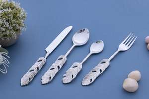 Ensemble de couverts de luxe durable de qualité supérieure avec manche en forme de feuille, en acier inoxydable, à vendre - Product Image 2