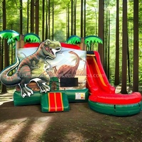   Structure gonflable combinée avec toboggan, château gonflable dinosaure avec toboggan aquatique et sec pour événements