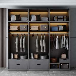 خزانة ملابس فاخرة حديثة للجدار مخصصة لغرفة النوم رخيصة الثمن بسعر الجملة من MEGA خزانة ملابس رمادية غير لامعة تصميم أثاث خزانة - Product Image 2