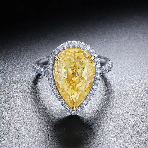 Diamond Jewelry Yellow Christmas New Year Gift Customized Diamond Gemstone Jewelry 18k Gold 5.0ct Yellow Pear Stone Ring For Women