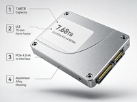 Disques durs SSD Enterprise NVMe U.2 PCIe 5.0 4.0 X4 2,5 pouces 960 Go 1,6 To 1,92 To 3,2 To 3,84 To 7,68 To 3D TLC Datacenter