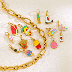 Liontin Soda es krim Cola piza kentang goreng trendi untuk wanita DIY jimat baja tahan karat berlapis emas 18K grosir - Product Image 3