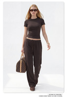 Ensemble 2 pièces personnalisé pour femme : T-shirts et pantalon évasé large en coton pour l'été – Tenue de jogging 2 pièces, ensemble de survêtement long