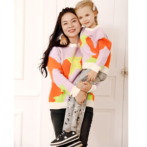 เสื้อสเวตเตอร์ถักคอตตอนสำหรับเด็กผู้หญิงเสื้อสเวตเตอร์100% จับคู่กับครอบครัวคุณแม่และฉันดีไซน์ของคุณเอง - Product Image 3