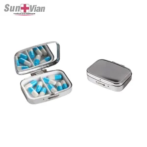 Travel portable stainless iron pill box with mirror for pocket or purse metal pill storage cases