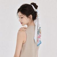 Foulard en Soie de Mûrier 100% pour Femme, 6x125cm, Nouveau Style, Imprimé Bleu Clair Antique, Accessoire de Mode pour Cheveux, Cou ou Sac