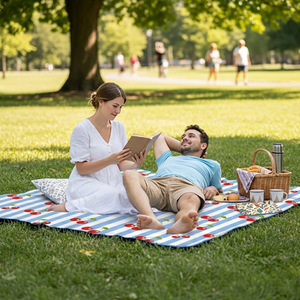 Waterproof Picnic Blanket with Storage Foldable, Quilted Custom Print Beach Mat Outdoor Family Blanket with Carry Handle - Product Image 5