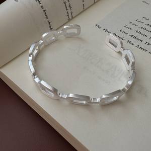 S925 Sterling Silver Retro INS Style <b>Fashion</b> <b>Bracelet</b> Korean Version Niche Design with Brushed Square Wholesale <b>Cuff</b> <b>Bracelets</b> - Product Image 5