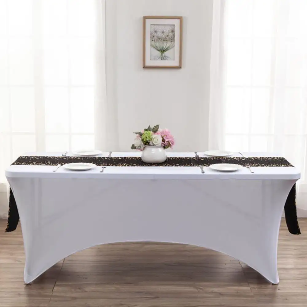 24Pcs Rectangular Stretch 6FT Table Cloth White Black Outdoor Party Wedding Spandex Table Cover for Event