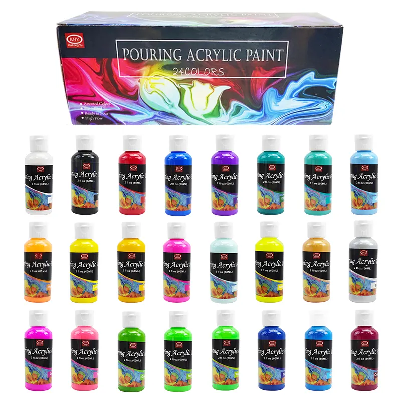 Factory Wholesale 24 Colors  60ml  2oz  Pre Mixed Pouring For Art Fluid Diy Bear Acrylic Neon Acryl Pour Paint Set