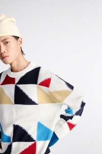 Logotipo personalizado OEM y ODM Hombres Intarsia Suéter de manga larga de punto de invierno de cuello redondo de punto de algodón Suéteres de los hombres - Product Image 3