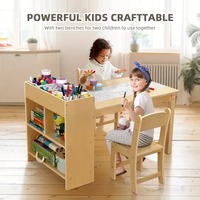 Table à dessin multifonctionnelle pour enfants en bois écologique au design moderne et sécurisé, avec deux chaises, étagère de rangement, rouleau à papier, utilisation en salle de sport