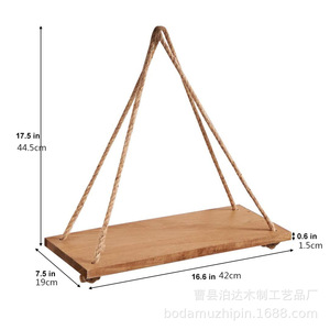 Wooden Hemp Rope <b>Wall</b> Shelf Rectangle <b>Hanging</b> <b>Storage</b> Rack For Living Room Bedroom - Product Image 2