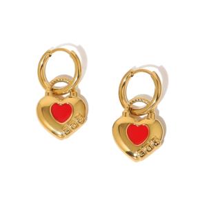 Hete Stijl Rode Kleur Geëmailleerd 18K Goud Roestvrij Staal Hartvormige Oorbellen Voor Cadeau - Product Image 5