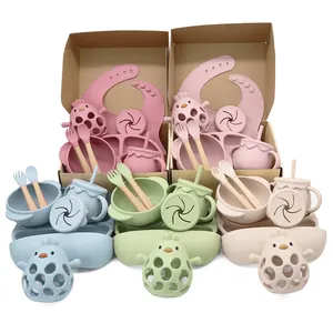 Fabriek Custom Baby Cadeau Sets Siliconen Kom Baby Serviesgoed Bpa Gratis Siliconen Baby Voeding Set