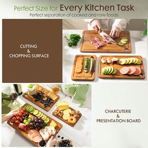 Bamboo Cutting Board 3 Piece <b>Set</b> Rectangle Eco Friendly Kitchen Chopping Block - Product Image 4