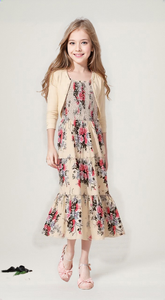 8-12T tute per bambini cappotto kaki bretelle a fiori torta abito lungo vestiti per ragazze primavera estate abbigliamento per bambini all'ingrosso - Product Image 2