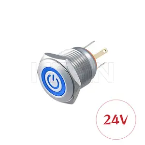 flat ring illuminated power symbol metal 16mm stainless steel momentary led push button switch