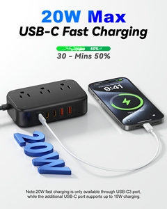 Enchufe de Extensión de 3 Tomas con 3 Puertos USB-C y 2 Puertos USB-A, Cable de 1.5m, Diseño de Seguridad ABS Negro para Uso Residencial - Product Image 3