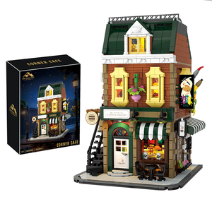 Jouet de construction de maison de café 1543 pièces avec lumières, modèle MOC, vue sur la rue, ensembles de briques de ville, jouets pour enfants, vente chaude - Product Image 1