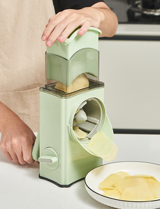 Râpe à fromage rotative manuelle en acier inoxydable avec 3 lames interchangeables trémie plus large Mandoline Trancheuse à tambour Broyeur à <span class=keywords><strong>julienne</strong></span> - Product Image 2