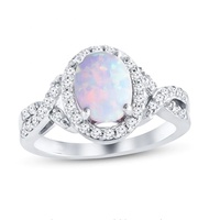 Bague en or blanc 14 carats avec tige torsadée, opale, sertie à 4 griffes, sertissage à pointe, bague personnalisée en opale de feu pour filles