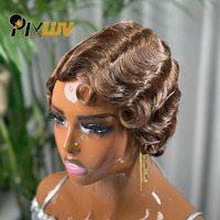 Cabello Humano Virgen Brasileño con Ondas Finger Wave para Peluca sin Pegamento, Color Marrón HD, Hecho a Máquina, Crudo, de Alta Densidad