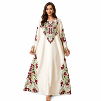 Robe Kaftan élégante en polyester brodé pour femmes, Maxi Jalabiya à manches longues, franges dorées, style Abaya pour les fêtes marocaines