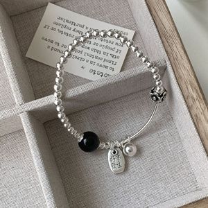 Pulsera de Plata de Ley S925 con Cuentas de Ágata Negra, Estilo Vintage, Acabado Antiguo, Joyería Unisex para Uso Diario - Product Image 2