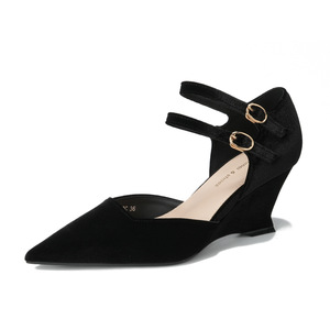 Sandales compensées en daim à bout pointu avec bride à boucle, confortables, toutes saisons, pour femmes - Product Image 5