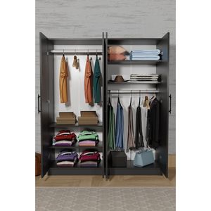 Armoire autoportante ARENA Anthracite Gris à 4 portes pour chambre à coucher, en bois, avec 6 étagères et 2 penderies - Product Image 3