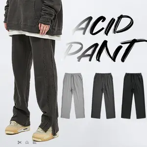 Autunno nuovo Denim di cotone Vintage acido lavato pantaloni lunghi piedi fessura banda laterale Casual classico Lace Up pantaloni da uomo