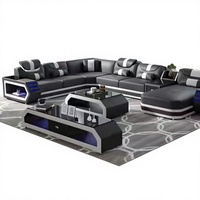 Modernes Weißes Echtleder-Ecksofa-Set mit LED-Beleuchtung für das Wohnzimmer
