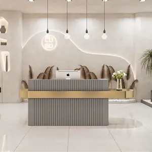 Mesa de recepção minimalista, moderna, pequena pintura, mármore, metal, banhado a ouro, dinheiro, salão de beleza, bar, mesa da frente personalizada