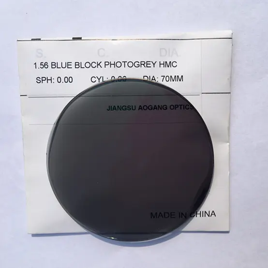 Lentes fotocromáticas contra luz azul, lente fotocrômica com visão única cr39, lente cinza fotocrômica com corte azul, lente hmc