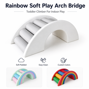 Arche de jeu souple personnalisée grise et arc-en-ciel pour tout-petits, équipement d'escalade intérieur pour garderies et location d'équipements de fête - Product Image 1