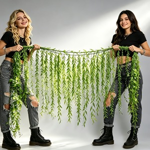 Huayao Artificial Willow <b>Leaf</b> Vine 88cm Emerald Green Plastic Hanging Greenery <b>Wall</b> Ceiling <b>Decor</b> Simulation Strip - Product Image 4