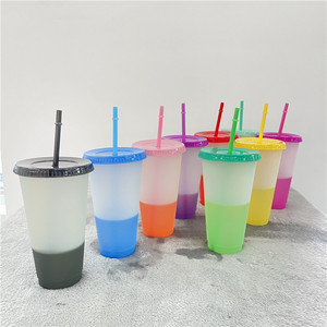 Phong cách mới 16oz 24oz Ice lạnh uống PP gói của 5 cái màu thay đổi tái sử dụng Frosted nhựa lạnh ly có nắp đậy và ống hút - Product Image 4