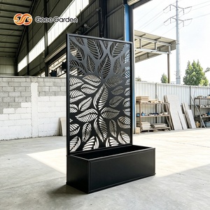 Gnee Garden Metal Planter Box with Geometric Slatted Cut-Out Pattern Rust Resistant Outdoor Modern Plant <b>Stand</b> - Product Image 1