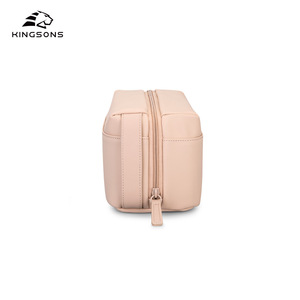 Kingsons Pink <b>Makeup</b> Bag Zipper Closure Solid Color Multi Function Cosmetic <b>Case</b> For Women Everyday Use - Product Image 4