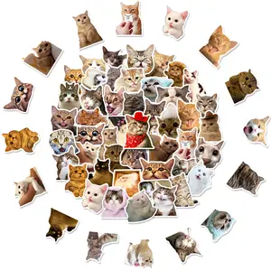 50PCS猫贴纸可爱宠物猫在线名人猫表情模因包装饰水瓶贴纸批发