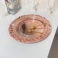 Assiettes de présentation vintage en plastique de 13 pouces, or rose, avec bord baroque gaufré, élégantes, pour table de dîner et mariage