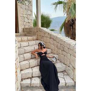 Robe de bal noire sans bretelles, conçue sur mesure, taille XS, robe de soirée formelle, robe de bal, fente haute, taille empire, décoration en strass, haute - Product Image 6